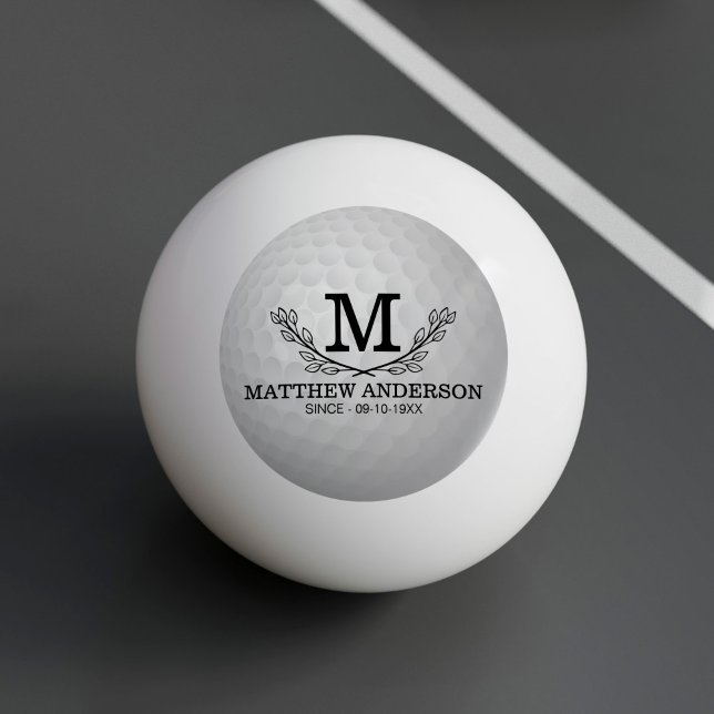 Balle De Ping Pong Motif de balle de golf personnalisé Nom Monogramme (Créateur téléchargé)