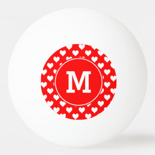 Balle De Ping Pong Motif de coeur rouge et blanc monogramme