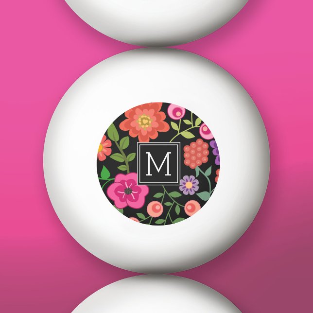 Balle De Ping Pong Motif floral noir tendance avec Monogramme personn (Custom Ping Pong Balls)