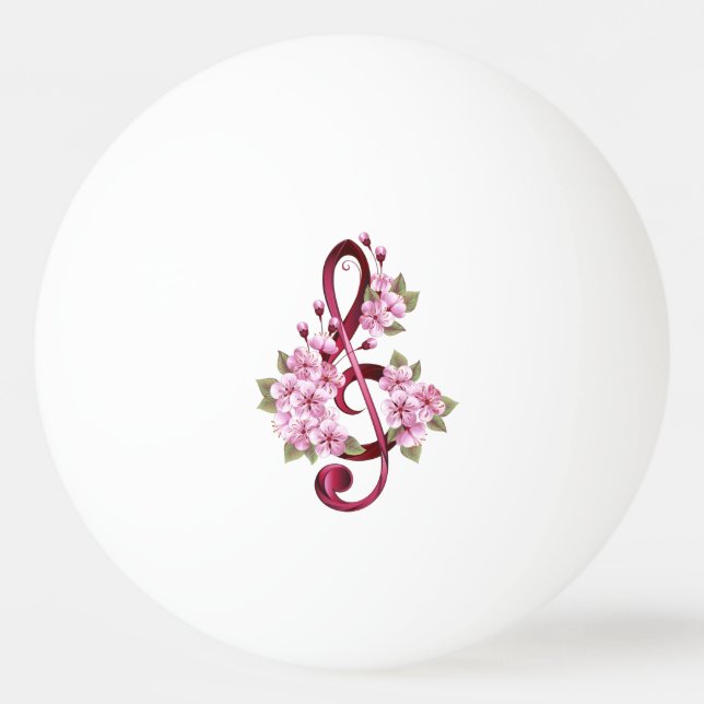 Balle De Ping Pong Musical treble clef notes with sakura flowers (Devant)