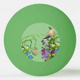 Balle De Ping Pong Nature Verdure Aquarelle Florale Oiseau Lilac Fleu