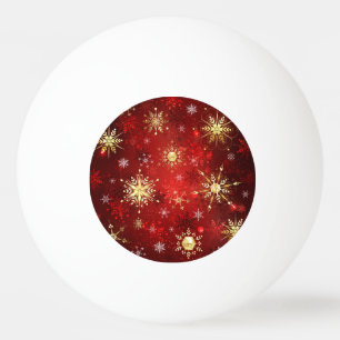 Balle De Ping Pong Noël Golden Snowflakes sur Arrière - plan rouge