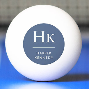 Balle De Ping Pong Nom du monogramme bleu Marine personnalisée Blanc