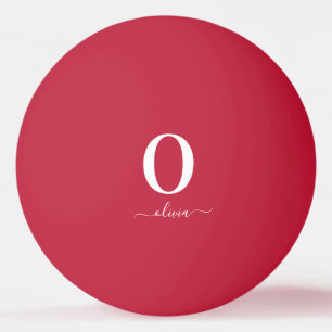 Balle De Ping Pong Nom du script Monogramme Personnalisé Rouge Et Bla