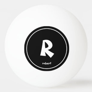 Balle De Ping Pong Nom initial de monogame noir et blanc personnalisé