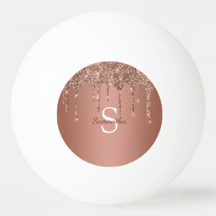 Balle De Ping Pong Nom Monogramme avec Gouttes de Paillettes Rose Gol