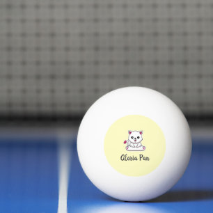 Balle De Ping Pong Nom personnalisé mignon chat blanc sur jaune