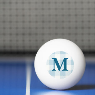 Balle De Ping Pong Nom personnalisé Monogramme En vichy bleu Vérifier