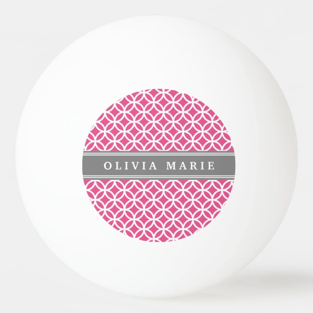 Balle De Ping Pong Nom personnalisé Pink Modern Circles Motif (Devant)