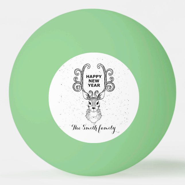 Balle De Ping Pong Nouvel An magique renne noir et blanc (Devant)