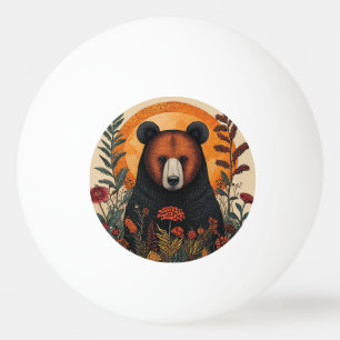 Balle De Ping Pong Ours artistique parmi des fleurs botaniques vibran