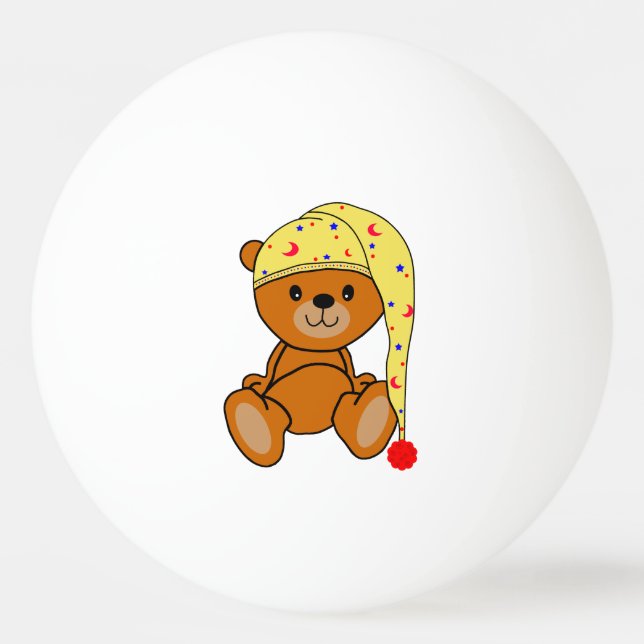 Balle De Ping Pong Ours en peluche avec casquette couché (Devant)