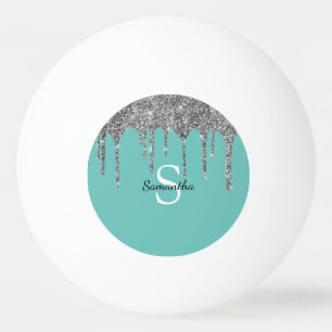 Balle De Ping Pong Paillettes Argentées Gouttes Brillantes Monogramme