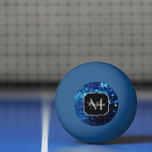 Balle De Ping Pong Paillettes bleues Bulles gelées abstraites Monogra