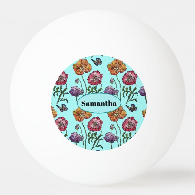 Balle De Ping Pong Pale Blue Shabby Poppy Nom personnalisable (Devant)