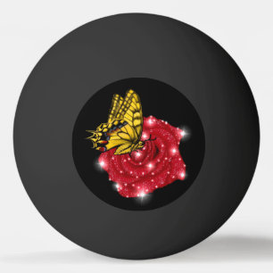 Balle De Ping Pong Papillon sur rose rouge avec étoiles et gouttes de