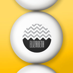 Balle De Ping Pong Parties scintillant noire et argent Imprimer Chevr