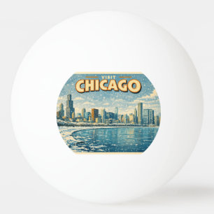 Balle De Ping Pong Paysage de Chicago et lac Michigan en hiver 