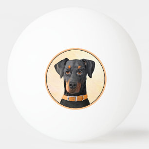 Balle De Ping Pong Peinture Doberman Pinscher non rognée Art original