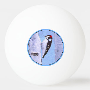Balle De Ping Pong Peinture Downy Woodpecker - Art original pour oise