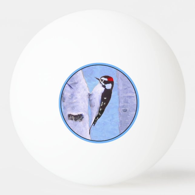 Balle De Ping Pong Peinture Downy Woodpecker - Art original pour oise (Devant)