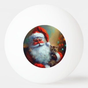 Balle De Ping Pong Père Noël de Noël et un chat (4)