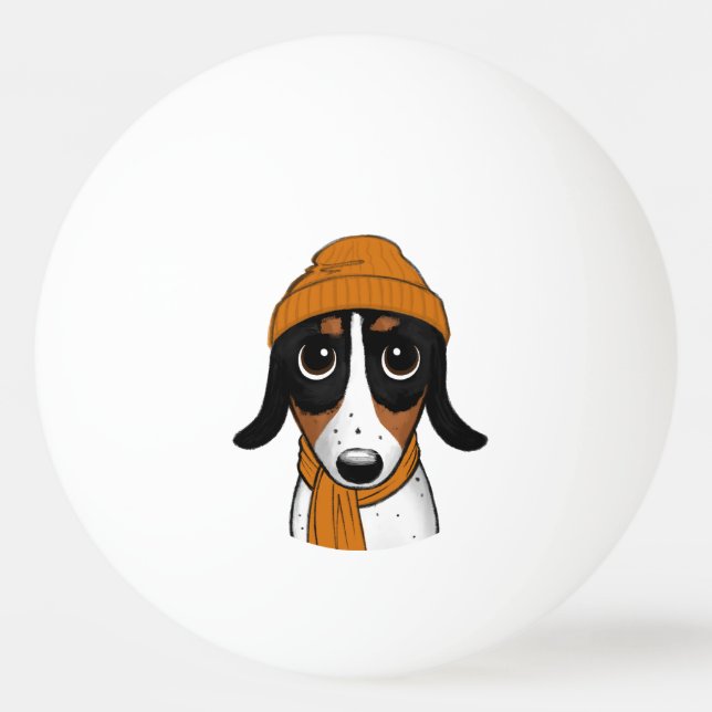 Balle De Ping Pong Piebald Dachshund Dog avec Beanie Casquette (Devant)