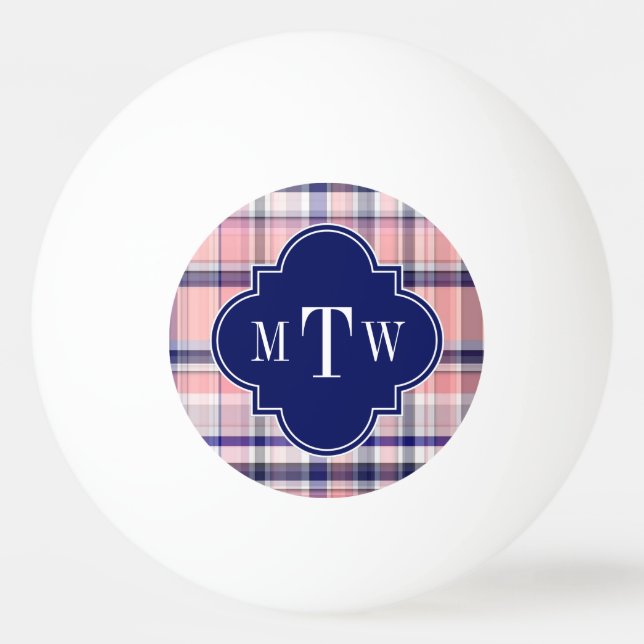 Balle De Ping Pong Pink Navy White Preppy Madras Quatrefoil (Devant)