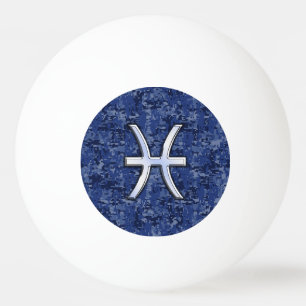 Balle De Ping Pong Pisces Zodiac Sign on Navy Blue Digital Camouflage