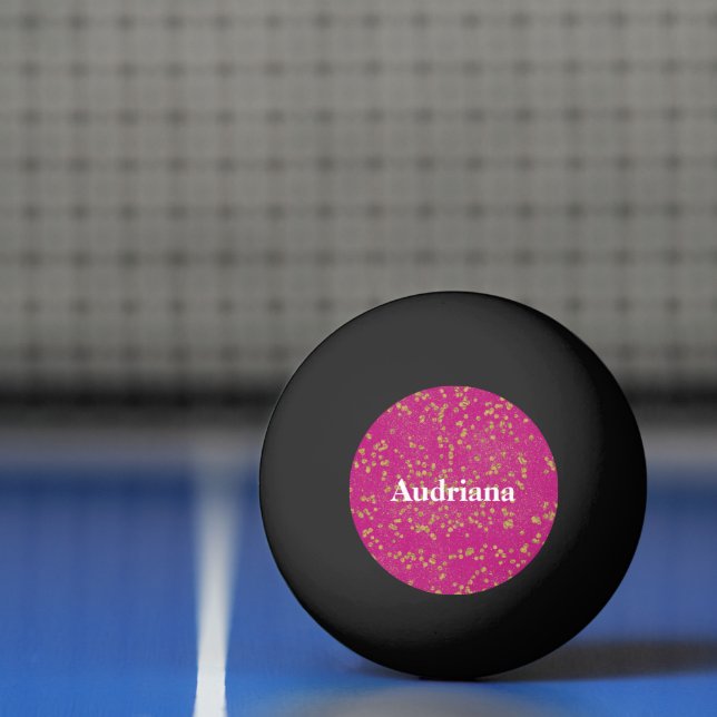 Balle De Ping Pong Points Confetti Glitzy Rose Or Étincelle (Filet)