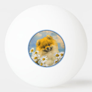 Balle De Ping Pong Poméranien dans Daisies Peinture - Art Chien origi