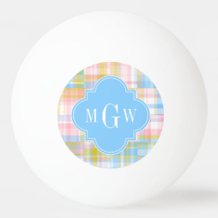 Balle De Ping Pong Preppy Patchwork Madras Pastel Quatrefoil Initials