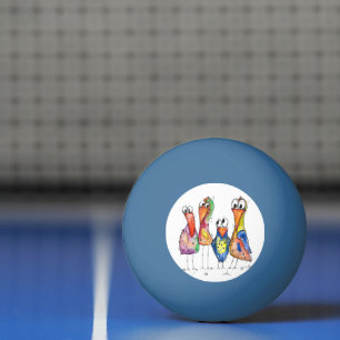 Balle De Ping Pong Quatre Beaux Oiseaux Whimsical Colorés