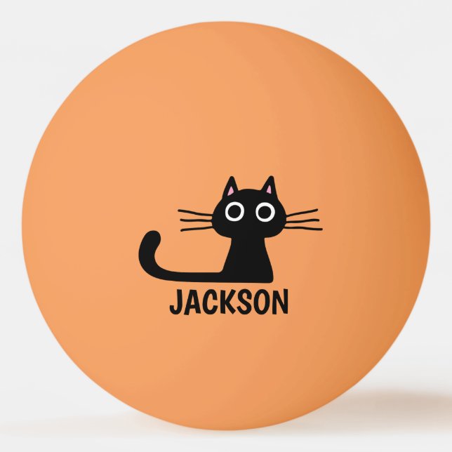 Balle De Ping Pong Quirky Kitty Personnalisé | Chat noir Cool personn (Devant)