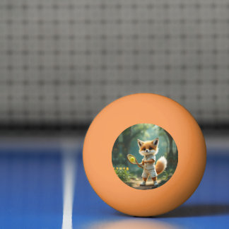 Balle De Ping Pong Renard mignon jouant au tennis dans une forêt ench