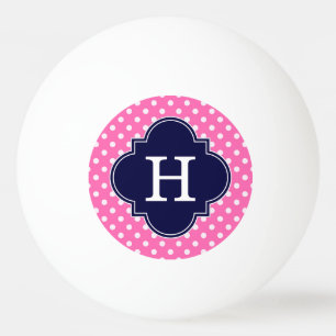 Balle De Ping Pong Rose chaud #2 Wht Polka Dot Navy Quatrefoil Monogr