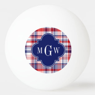 Balle De Ping Pong Rouge Blanc Bleu Preppy Madras Monogramme