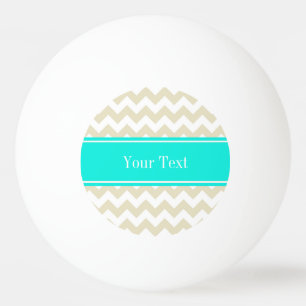 Balle De Ping Pong Sable Beige Blanc Chevron clair Aqua Nom Monogramm