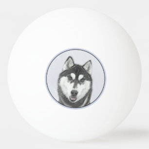 Balle De Ping Pong Sibérie Husky (noir et blanc) Peinture Chien Art