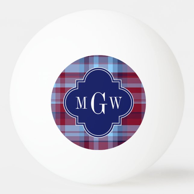 Balle De Ping Pong "Sky Blue Navy Burgundy Preppy Madras (Devant)