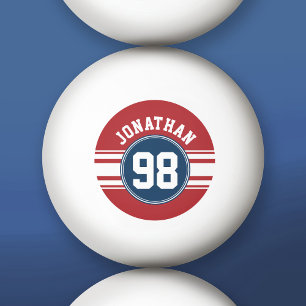 Balle De Ping Pong Sports Jersey Navy Blue & Red Stripes Nom Numéro