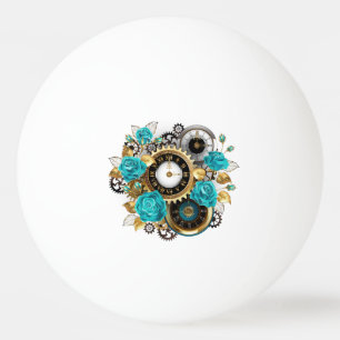 Balle De Ping Pong Steampunk Clock and Turquoise Roses on Striped