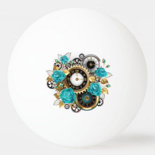 Balle De Ping Pong Steampunk Clock and Turquoise Roses on Striped