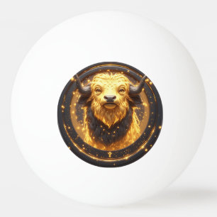 Balle De Ping Pong Taureau doré à l'intérieur d'une roue zodiacale ci