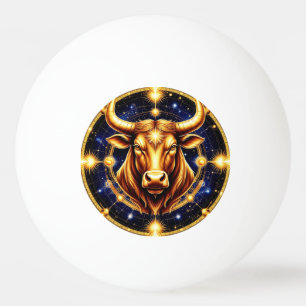 Balle De Ping Pong Taureau doré avec symbole du zodiaque cosmique