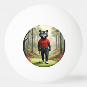 Balle De Ping Pong Tiger Jouant Au Golf Dans Les Bois,
