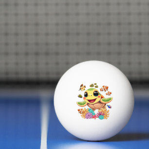 Balle De Ping Pong Tortue de mer Bébé heureux et mignonne personnage