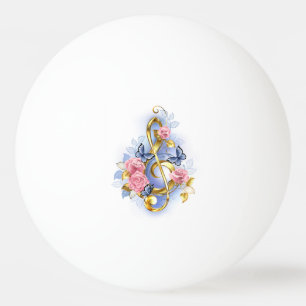 Balle De Ping Pong Treble clef with Pink Roses