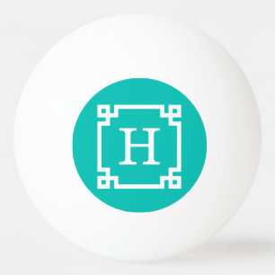 Balle De Ping Pong Turquoise blanc cadre clé grecque #2 Monogramme in