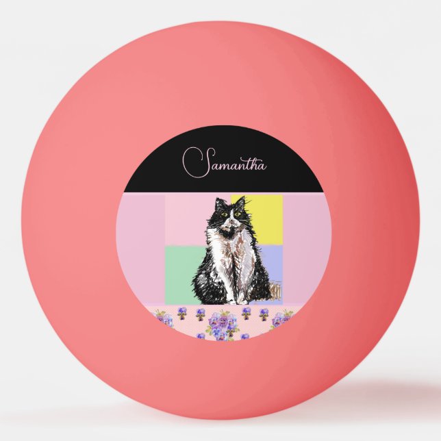 Balle De Ping Pong Tuxedo Chat Chats Pastel Filles Roses Personnalisa (Devant)